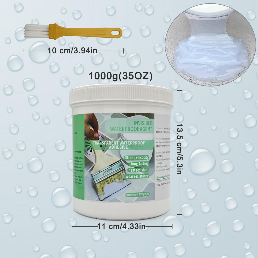 Liquid Transparent Waterproof Adhesive 1000G/35Oz，Invisible Agent Sealant Clear Leak Repairing Water Proof Coating Anti-Leakage Glue Indoor & Outdoor