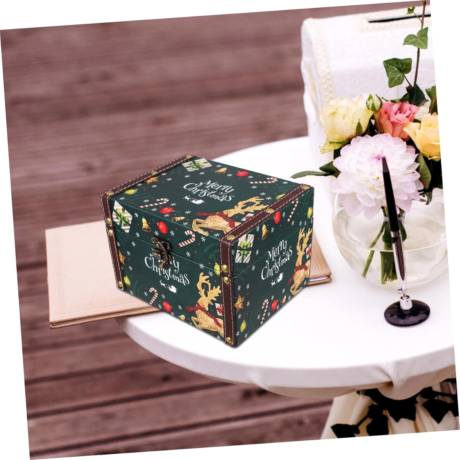MAGICLULU Wooden Storage Box Christmas Style Candy Box Vintage Style for Christmas Party Favor image number 2