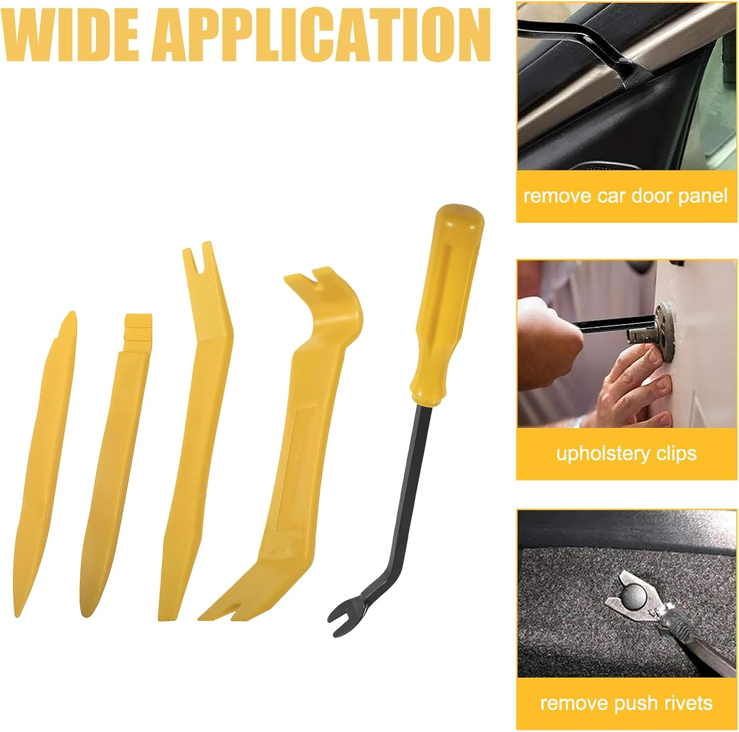 DIANN Auto Trim Removal Tool Set 5Pcs Plastic Pry Tool Kit Auto Trim Tool Prying Tool Car Door Panel Clip Revmoal Tool Fasteners Remover Yellow image number 2