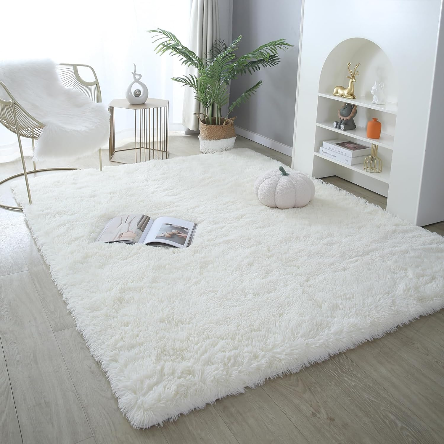 SHIPKEY Beige Area Rugs 5&rsquo;X7&rsquo; (150X210 Cm) Soft Indoor Rugs, Fluffy Shaggy Carpet for Bedrooms, Living Room, Home D&eacute;cor - Beige - 240X300Cm image number 3