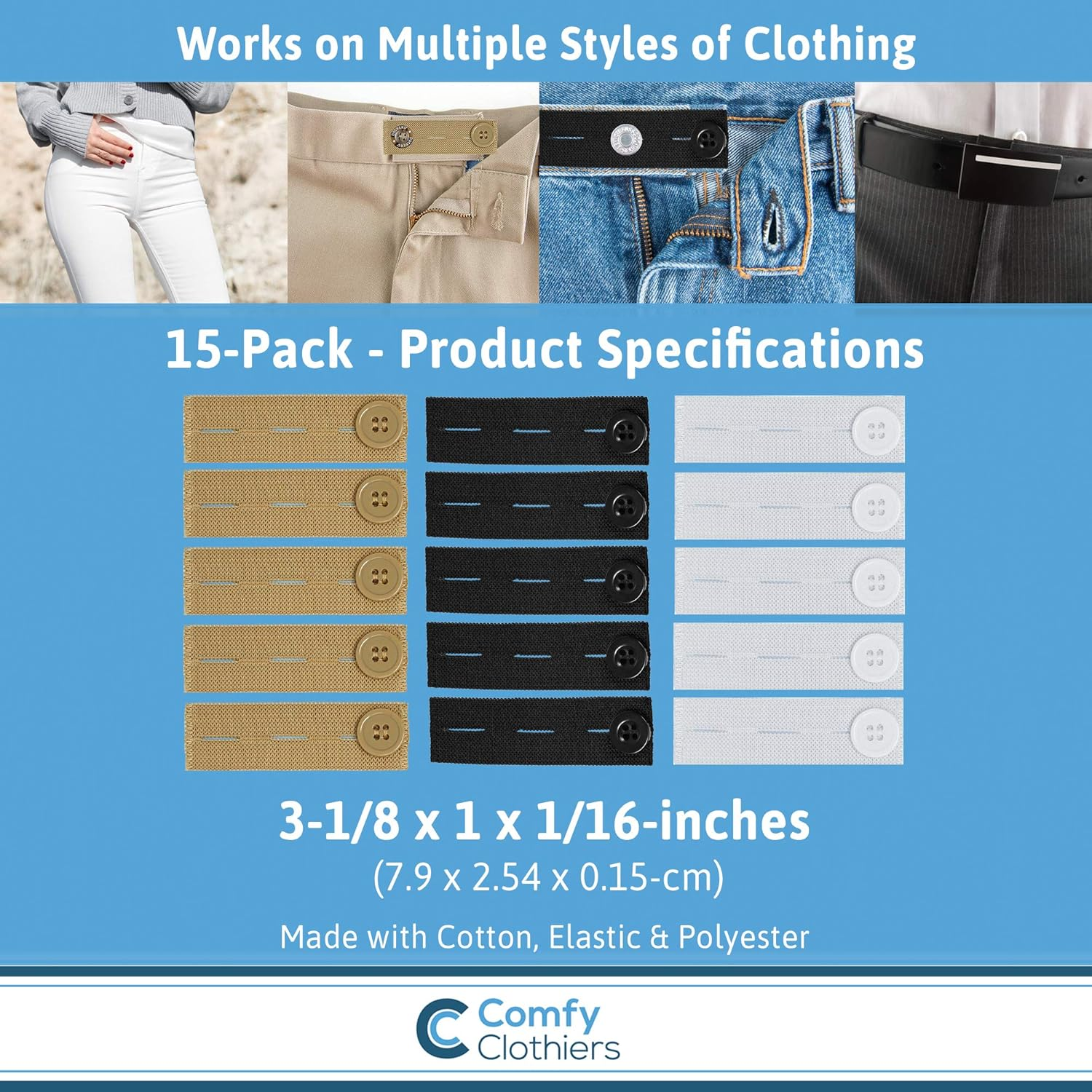 Comfy Clothiers Elastic Waist Extenders for Pants and Shorts image number 4