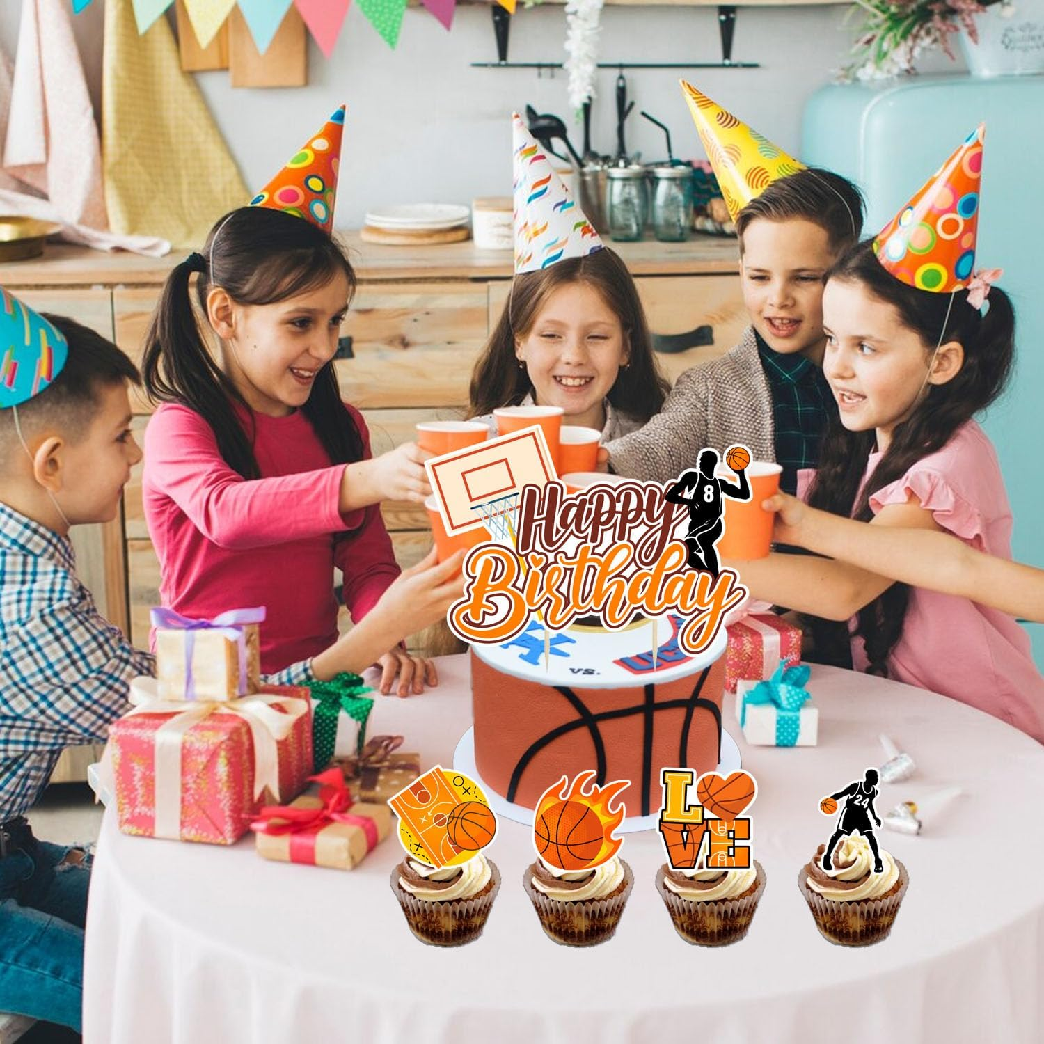 Basketball Cake Topper, 24 Pcs Basketball Cupcake Toppers/Party Cupcake Toppers & 1 Pcs Cake Decorations/Birthday Cake Topper for Party Decorations Supplies image number 3