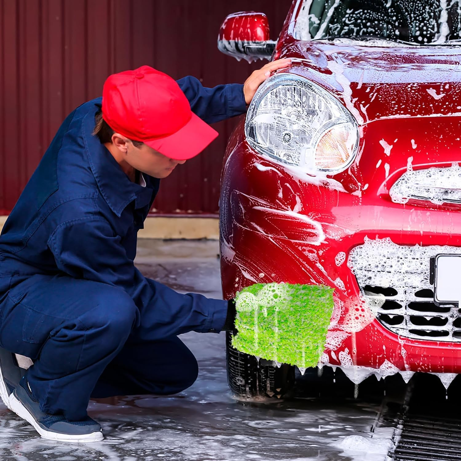 New Car Wash Mitt,Premium Cyclone Microfiber Washing Gloves, Holds Tons of Sudsy Water for Effective Washing, Machine Washable, Lint Free, Scratch Free (Green, 28X20Cm)
