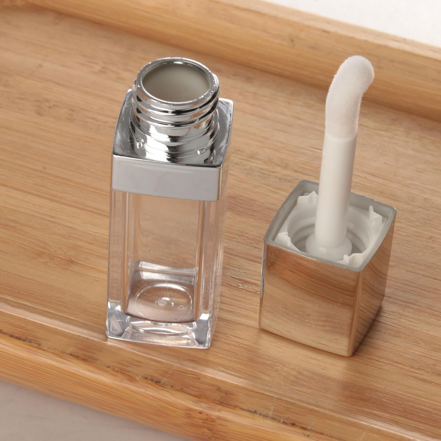 COSIDEA 20PCS Empty 8ML Square Clear Lip Gloss Tube Silver Big Doe Foot Wand Lipgloss Tubes for Lip Oil Tint Bottles Container image number 1