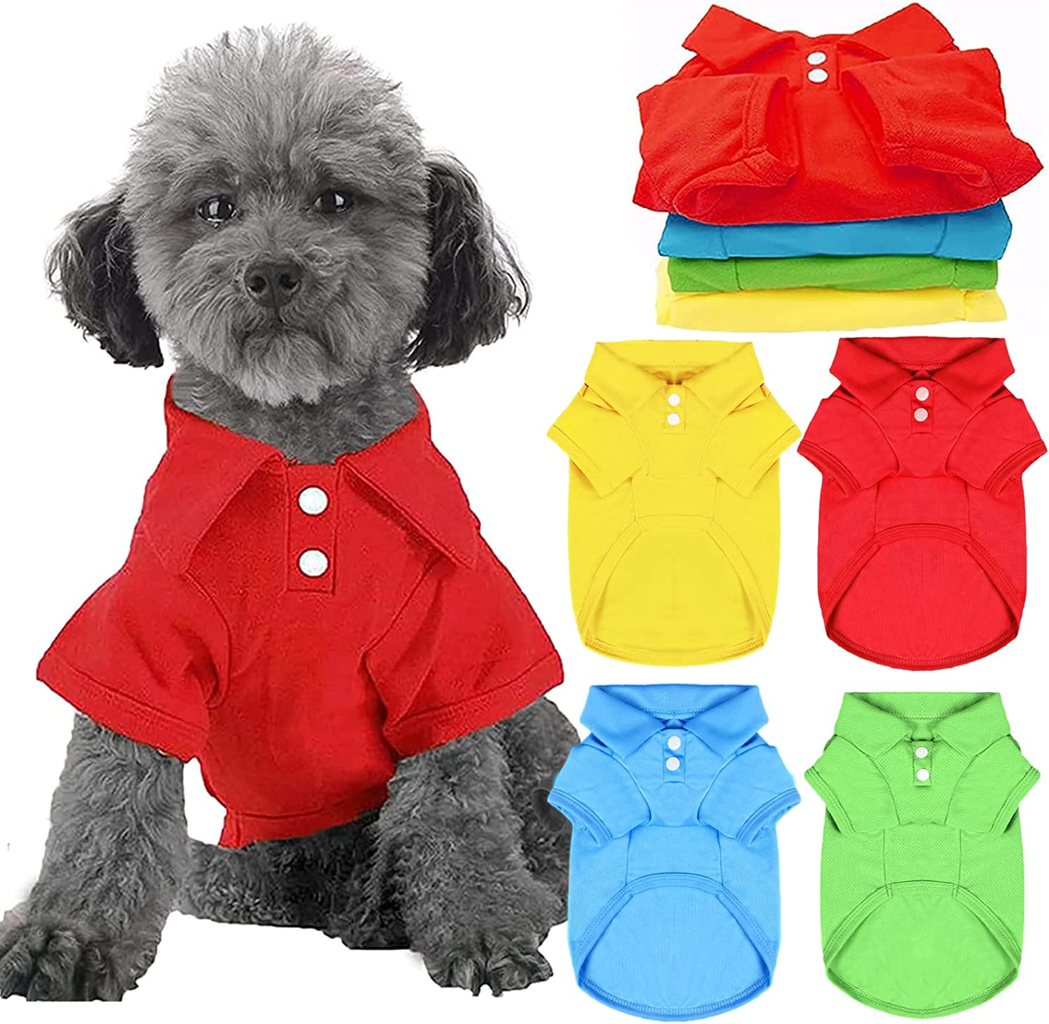 DOGGYZSTYLE 4 Pack Solid Dog Polo Tshirts Shirts Pet Puppy T-Shirt Clothes Outfit Apparel Coats Tops(M Chest 15.75"-Length 11.81")
