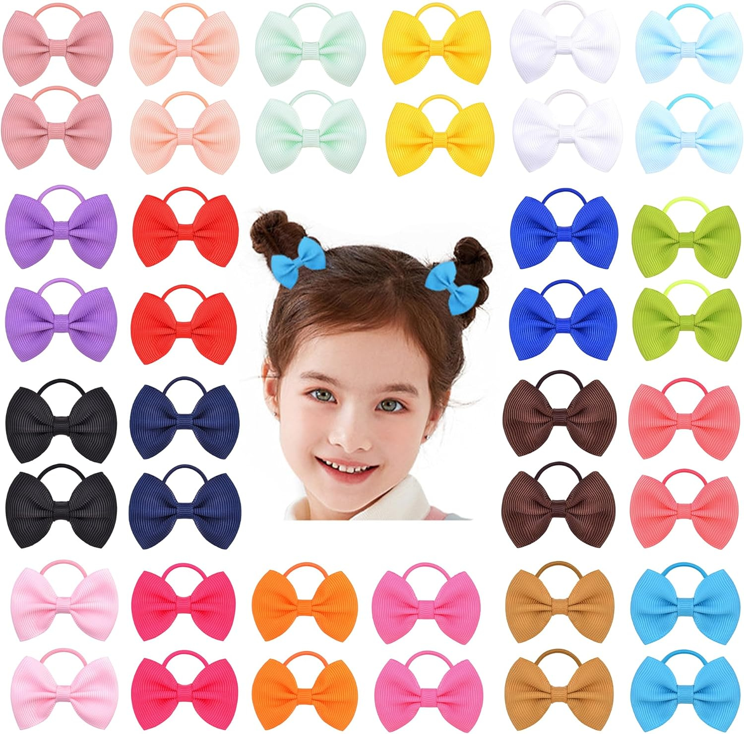 JOVALA 40 PCS Baby Hair Ties with Bows,2 Inch Elastic Loop Ponytail Holders Small Hair Ties for Baby Infants Toddlers Girls Kids Hair Accessories image number 3