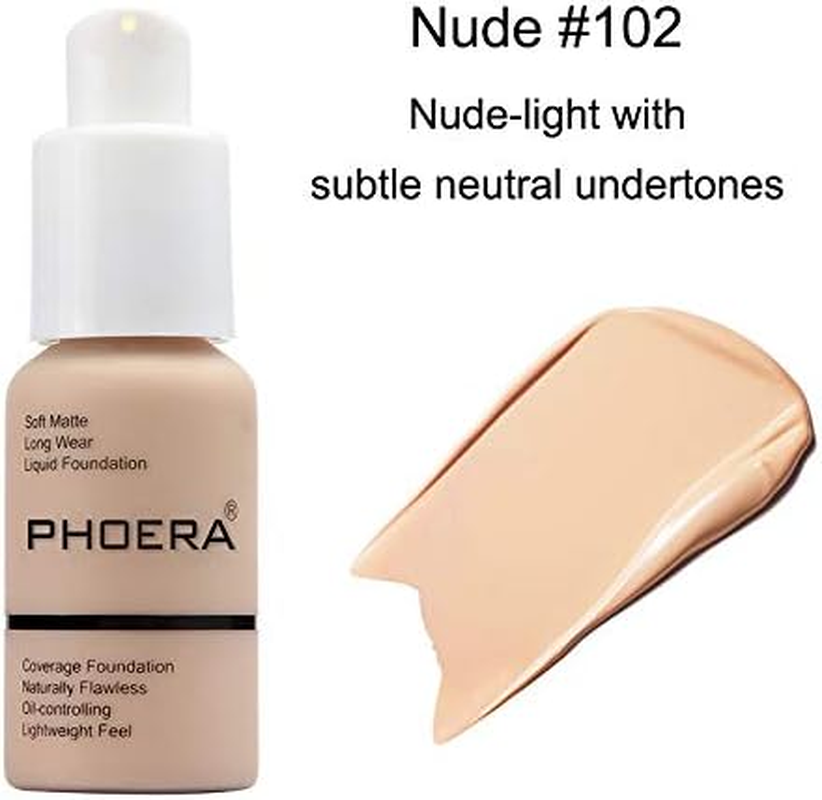 Bestland 5PCS Liquid PHOERA Foundation Set Matte Liquid Full Coverage Oil Control Breathable Invisible Cover Concealer with Face Primer, Foundation Brush, Makeup Sponge (102 Nude) image number 3