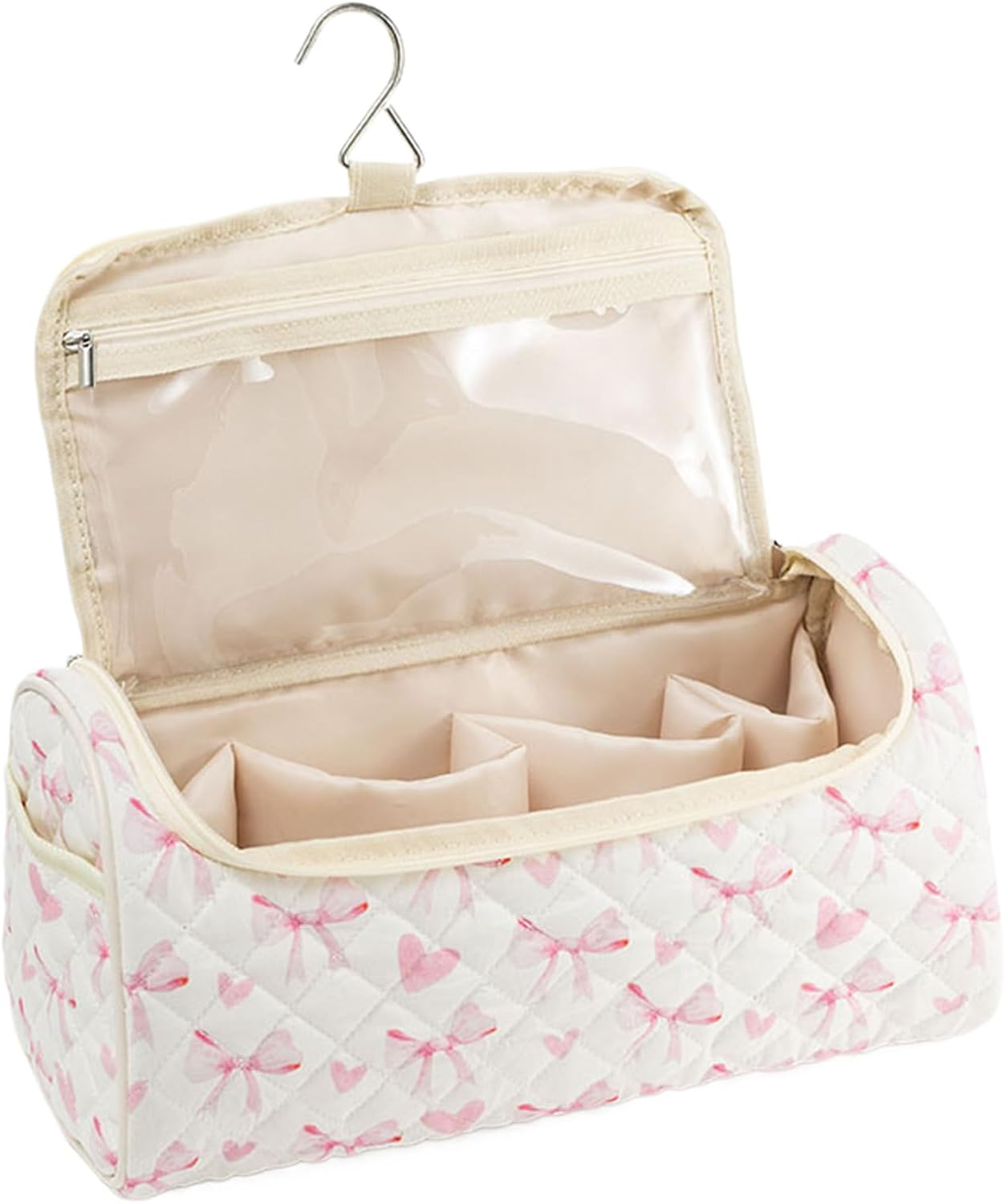 Quilted Hair Tool Travel Bag, Cute Portable Organizer Case with Hanging Hook, Makeup Bag, Cotton Hair Tool Bags for Travel, for Brush Straightener Curler Cosmetics