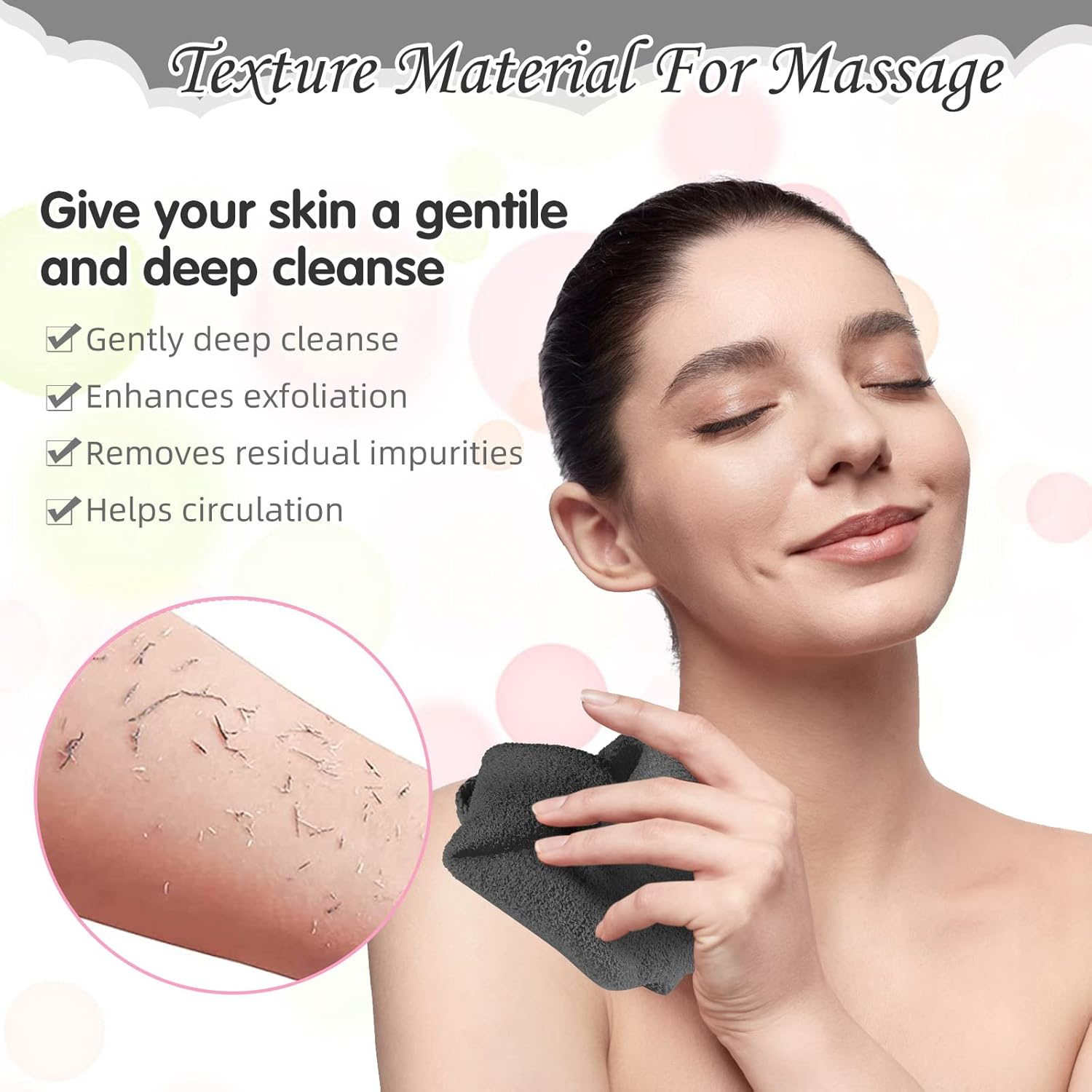 Moukeren Exfoliating Back Scrubber with Handles 4 Pack Nylon Back Exfoliator Extended Length Washers Scrubbers Stretchable Pull Strap Exfoliating Washcloth(Grey, Cream White) image number 6