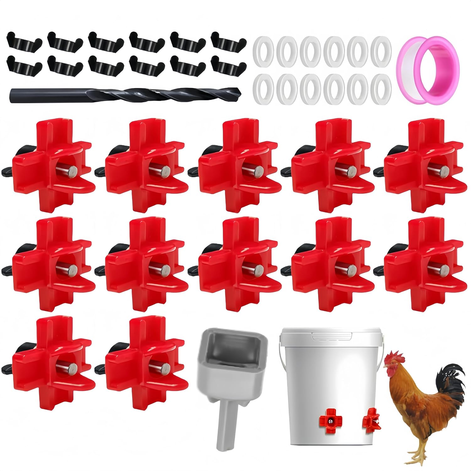 Auto Chicken Waterer，Poultry Watering System for Chicken Coop ， Leakproof Water Dispenser with Drill Bits Horizontal Chick Feeder for Bird Quail Farm image number 4