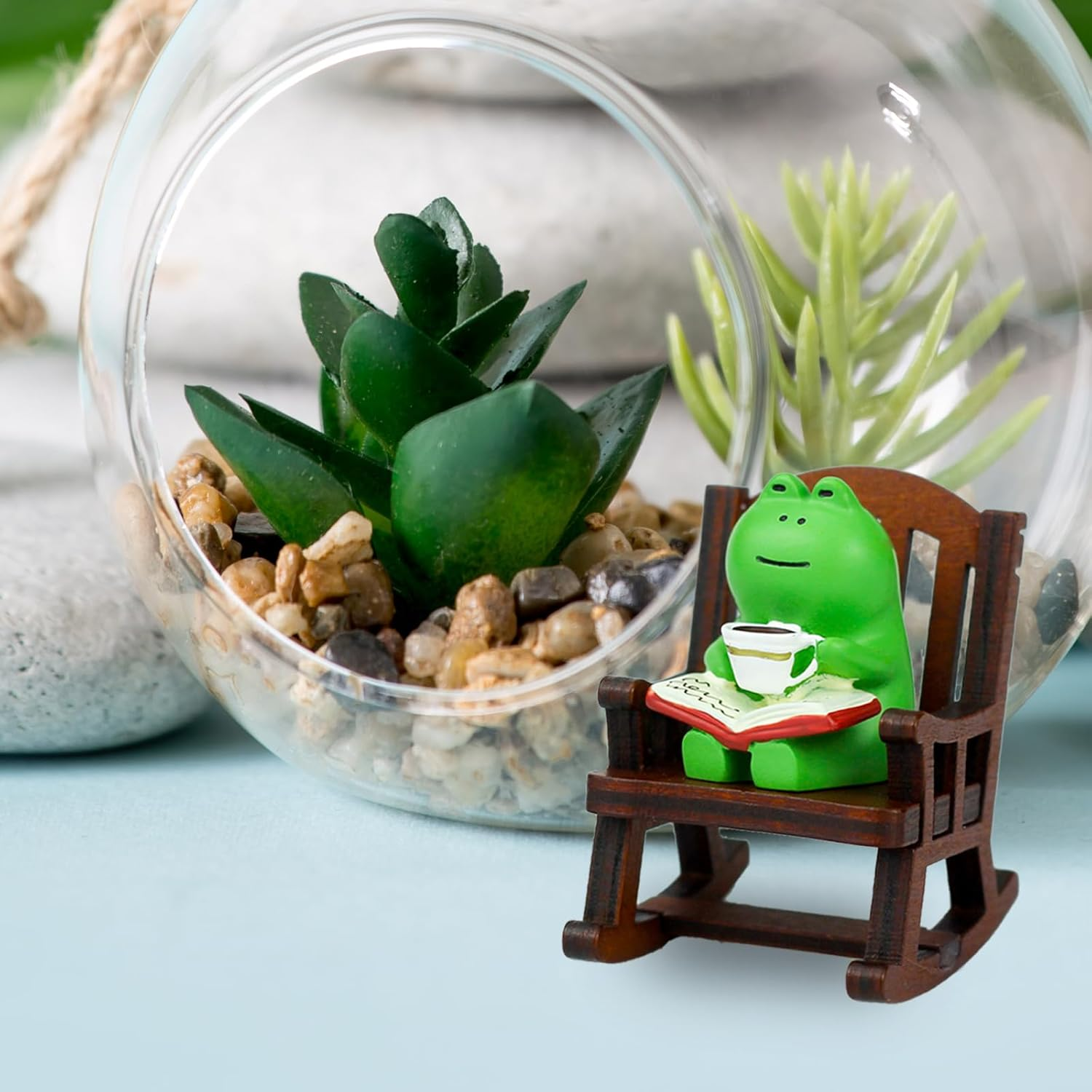 Cute Mini Frog Figurine with Small Sofa Resin Figure for Office Home Decor for Frog Lovers (Rocking Chair) - Book Frog-Pink image number 6