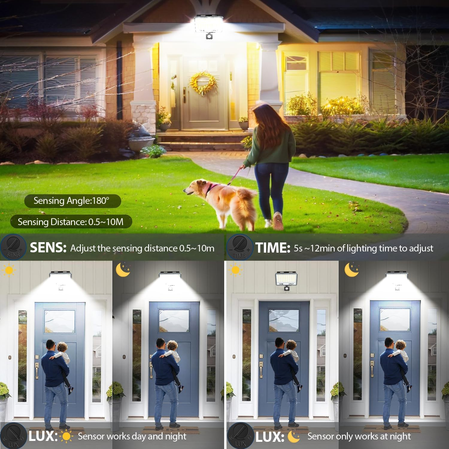 TASINUO Outdoor LED Floodlight with Detector 50 W, 5000 LM 6500 K Outdoor LED Spotlight Motion Detector, IP67 Waterproof 60 Leds with Detector for Garden, Patio, Garage image number 3