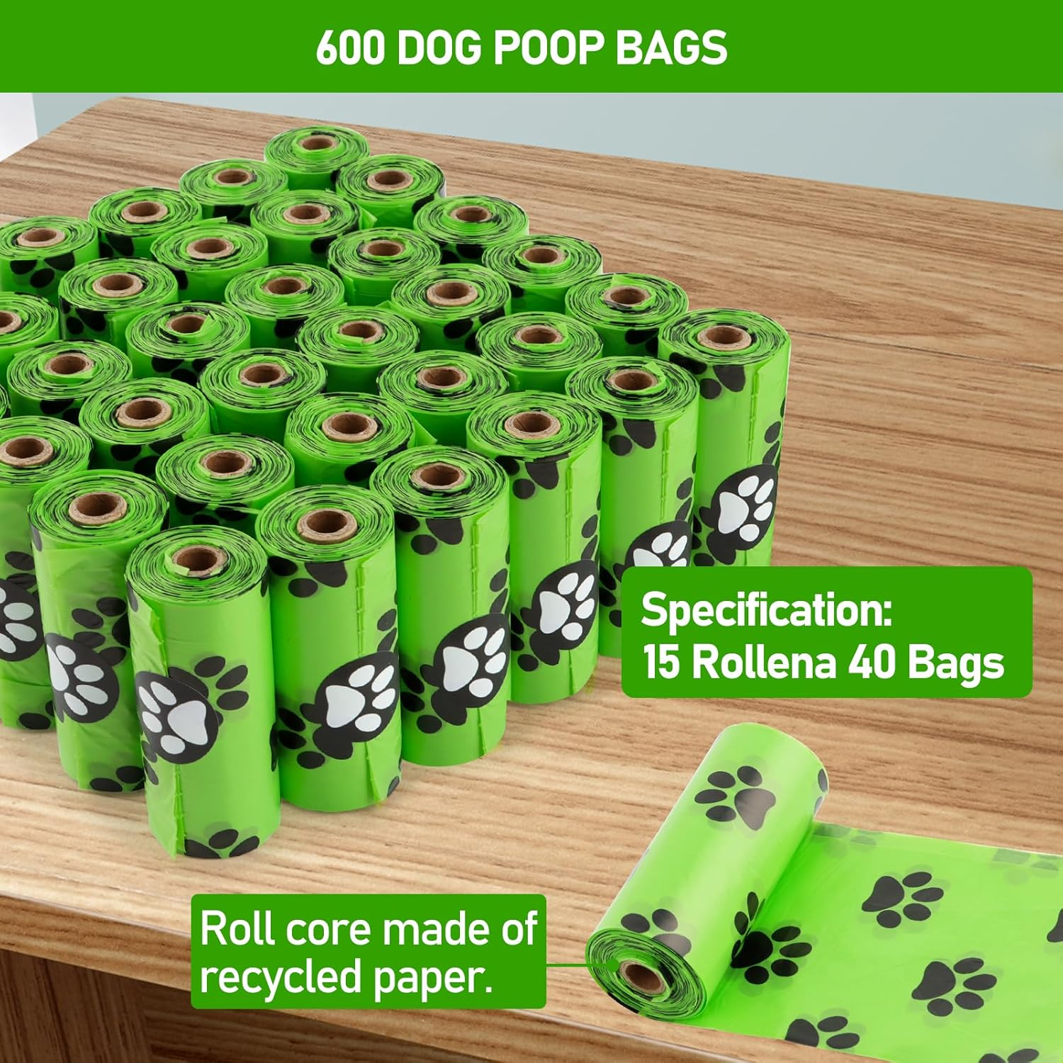 Dog Waste Bags, Pack of 600 Organic Dog Waste Bags, Extra Thick Waste Bags for Dogs, Waste Bags, Refill Rolls, Waterproof, Tear-Resistant, on the Go Black (Green) image number 5