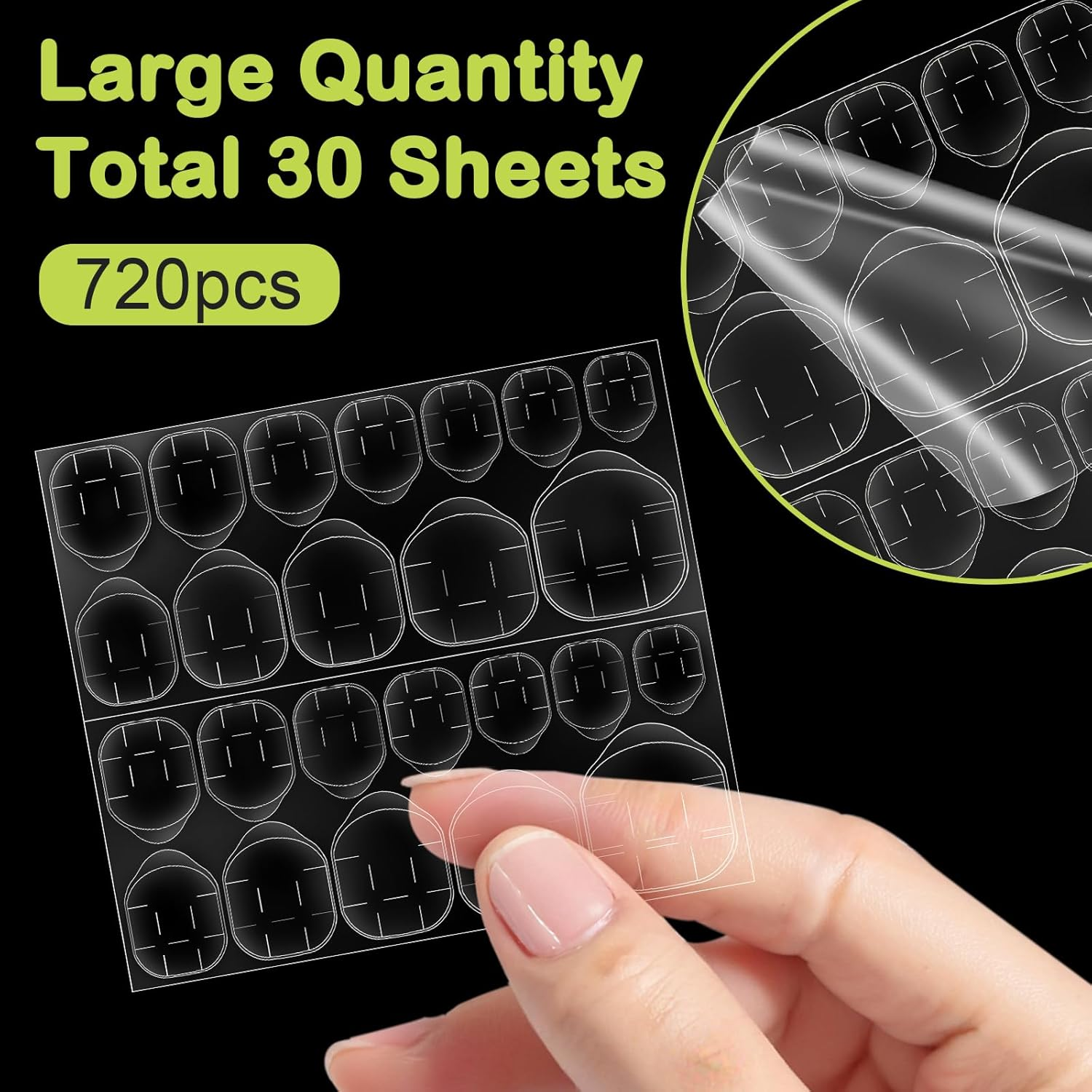 Yatinkim 720Pcs 30 Sheets Nail Adhesives Tabs for Press on Nails Jelly Double Side False Nail Glue Sticker Transparent Sticky Tabs for Nails Waterproof Breathable Manicure Gel Tabs image number 1