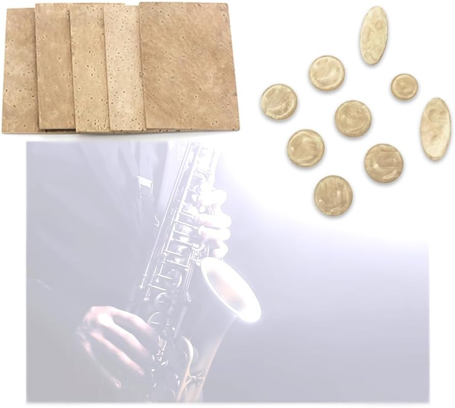 Neck Cork and Key Buttons Replacement Kit for Alto Saxophone. 9Pcs Saxophone Key Buttons Snap-Fastener Mica Sheets and 5Pcs Universal Saxophone Neck Cork Stoppers of Cork For