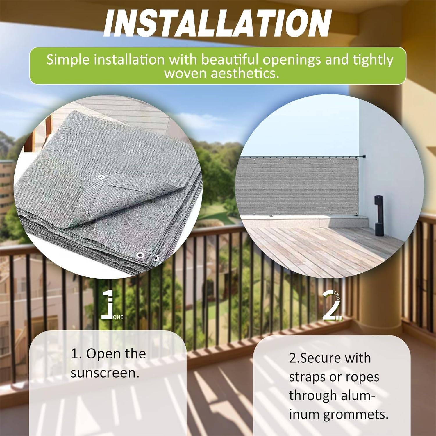 Balcony Privacy Screen, 0.9 X 5M Weather Resistant Woven Balcony Windscreen, Pre-Opened Outdoor Balcony Net Fence Mesh for Lanyard (Grey)