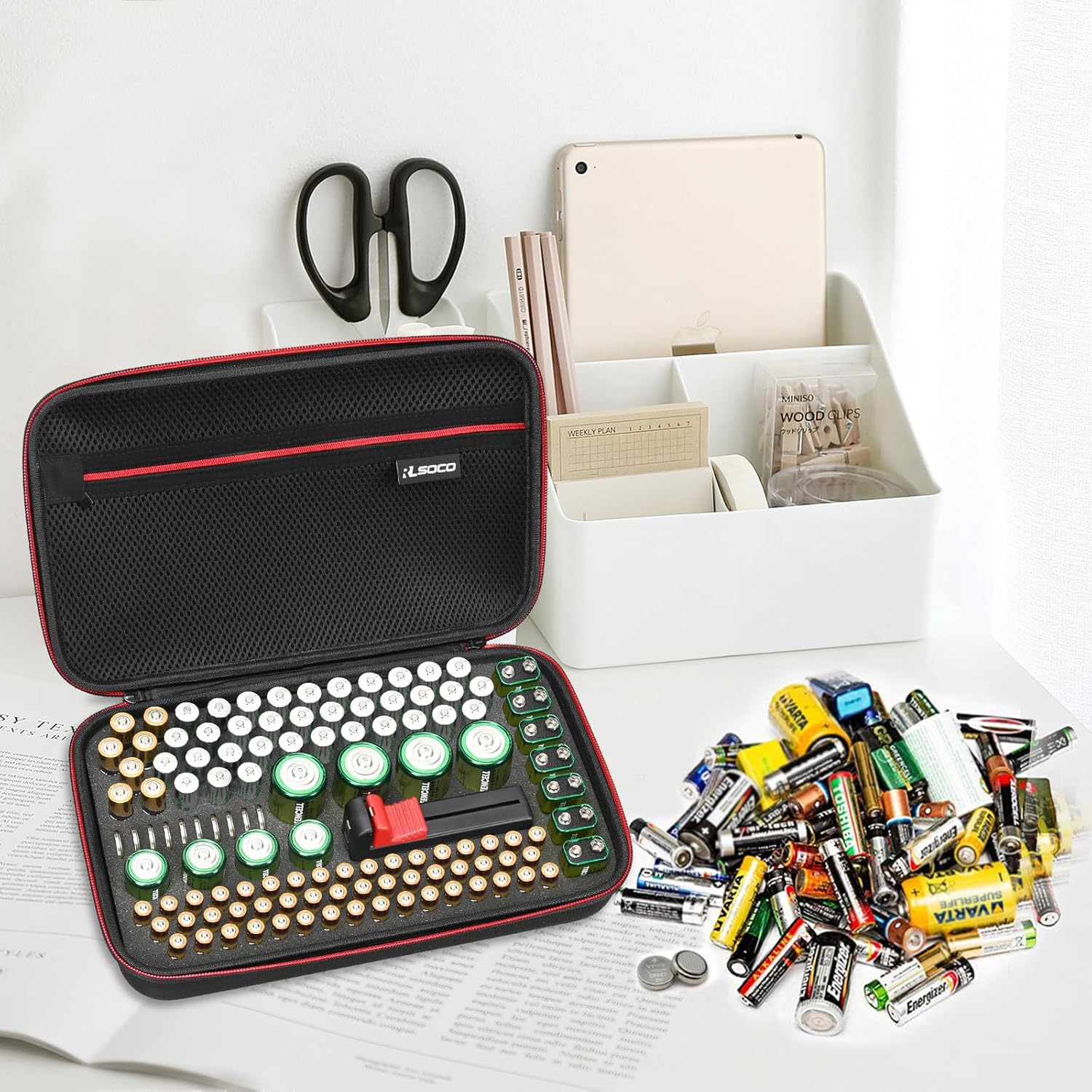 RLSOCO Battery Organizer Storage Case - Holds 120+ Batteries: AA, AAA, C, D, 9V & More - Black image number 5