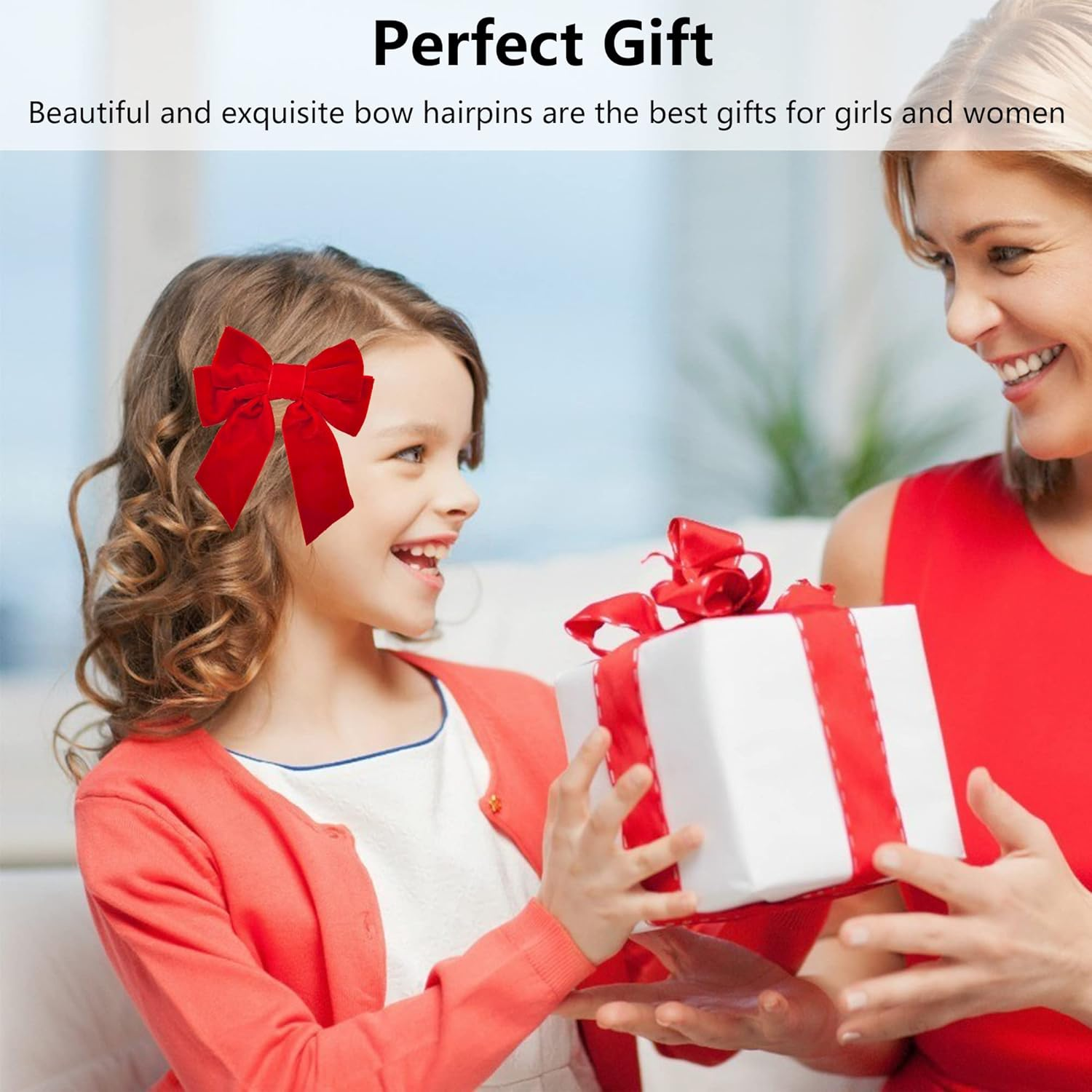 4 Pieces Large Bow Hair Clips Fabric Hair Bow Women Hair Clips Ponytail Holder Girls Bow Tie Hair Bows Clips Hair Bow Headband Velvet Bow Hair Clip Hair Band Red image number 3