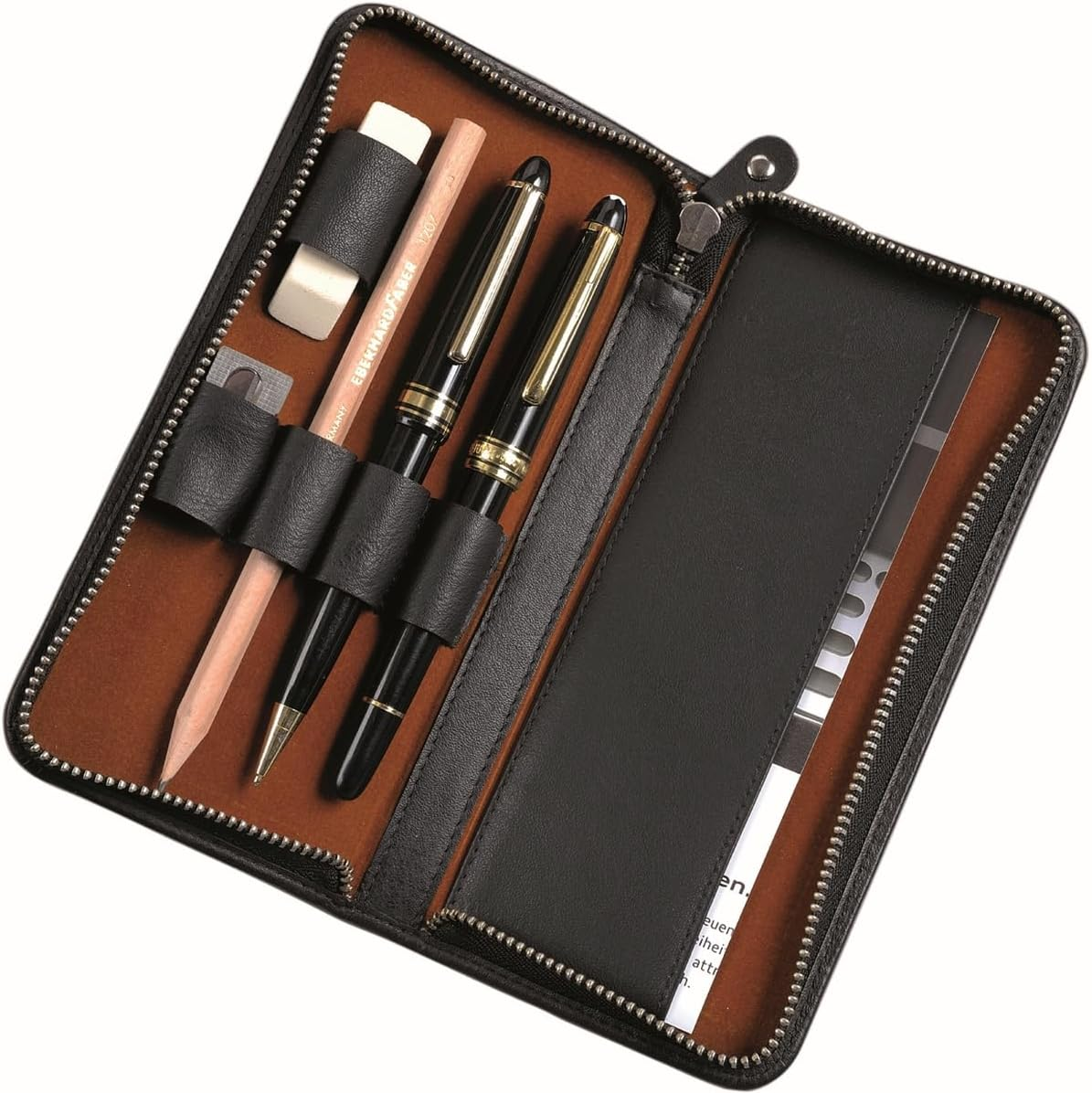 Alassio 2638 - Pen Case Made of Genuine Leather in Black Case Approx. 17.5 X 8 X 2.5 Cm, Leather Case for 3 Pens and Accessories, Black, 1, Classic