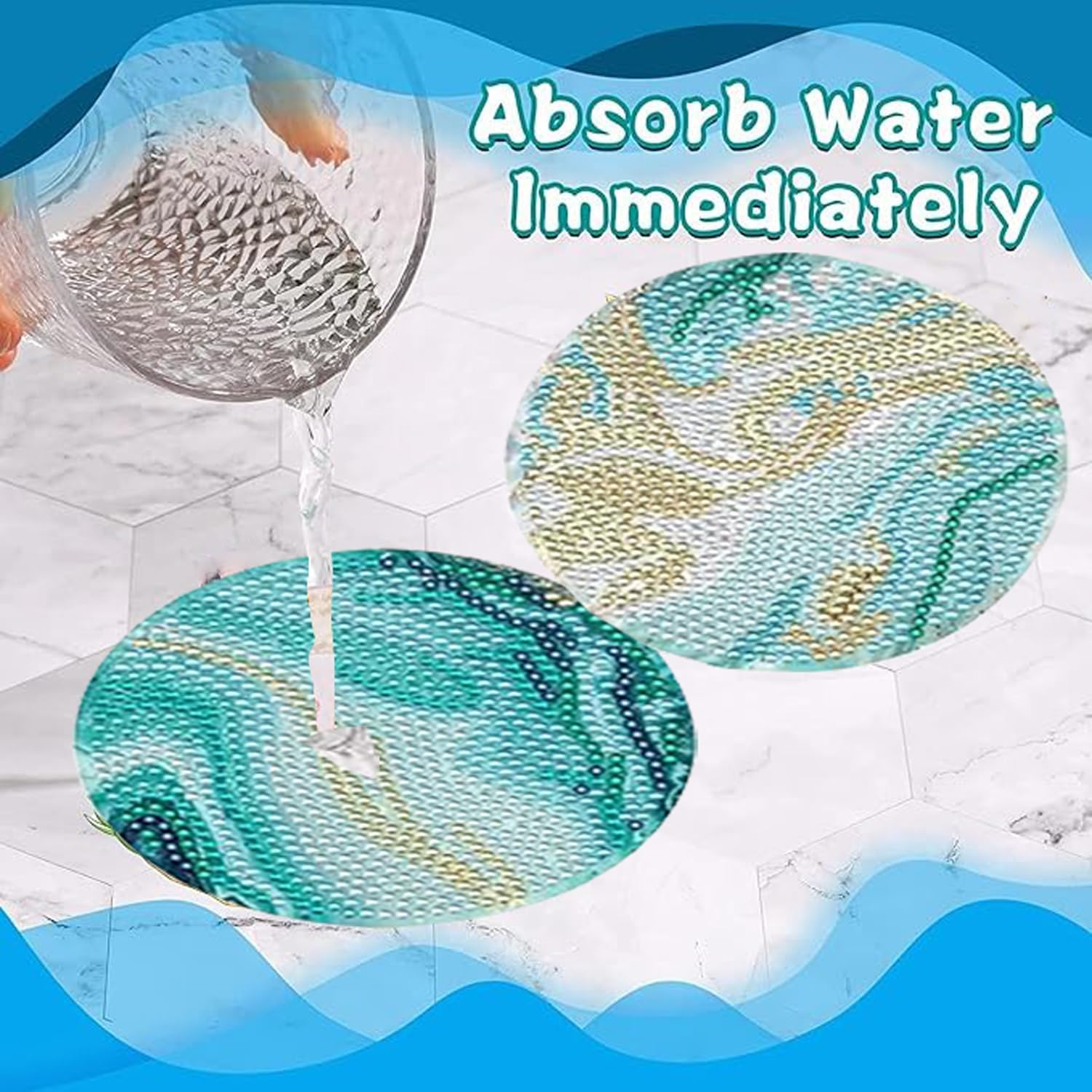 8Pcs Diamond Painting Coasters with Holder, Diamond Art Coasters for Beginners, DIY Teal Marble Ocean Coasters Set for Drinks Painting, Art Kits Craft Supplies for Adults image number 5