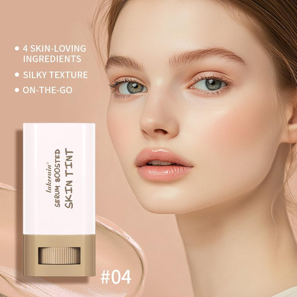 Foundation Stick Beauty Balm Serum Boosted Skin Tint, Serum Boosted Skin Tint Balm, Solid Tinted Moisturizing,Longwear Contour Stick for Dewy, Natural Finish(#04) image number 5