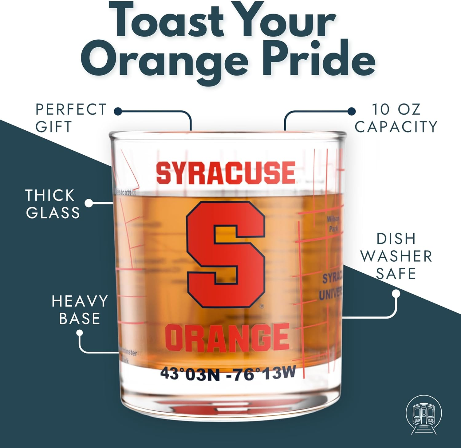 Greenline Goods &ndash; University of Syracuse Orange College Whiskey Glasses (Set of 2), 10 Oz &ndash; Full-Color Logo + Campus Map image number 5