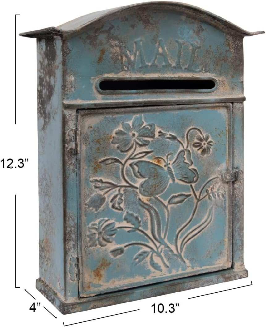 Creative Co-Op Distressed Blue Embossed Tin Mail Box image number 3