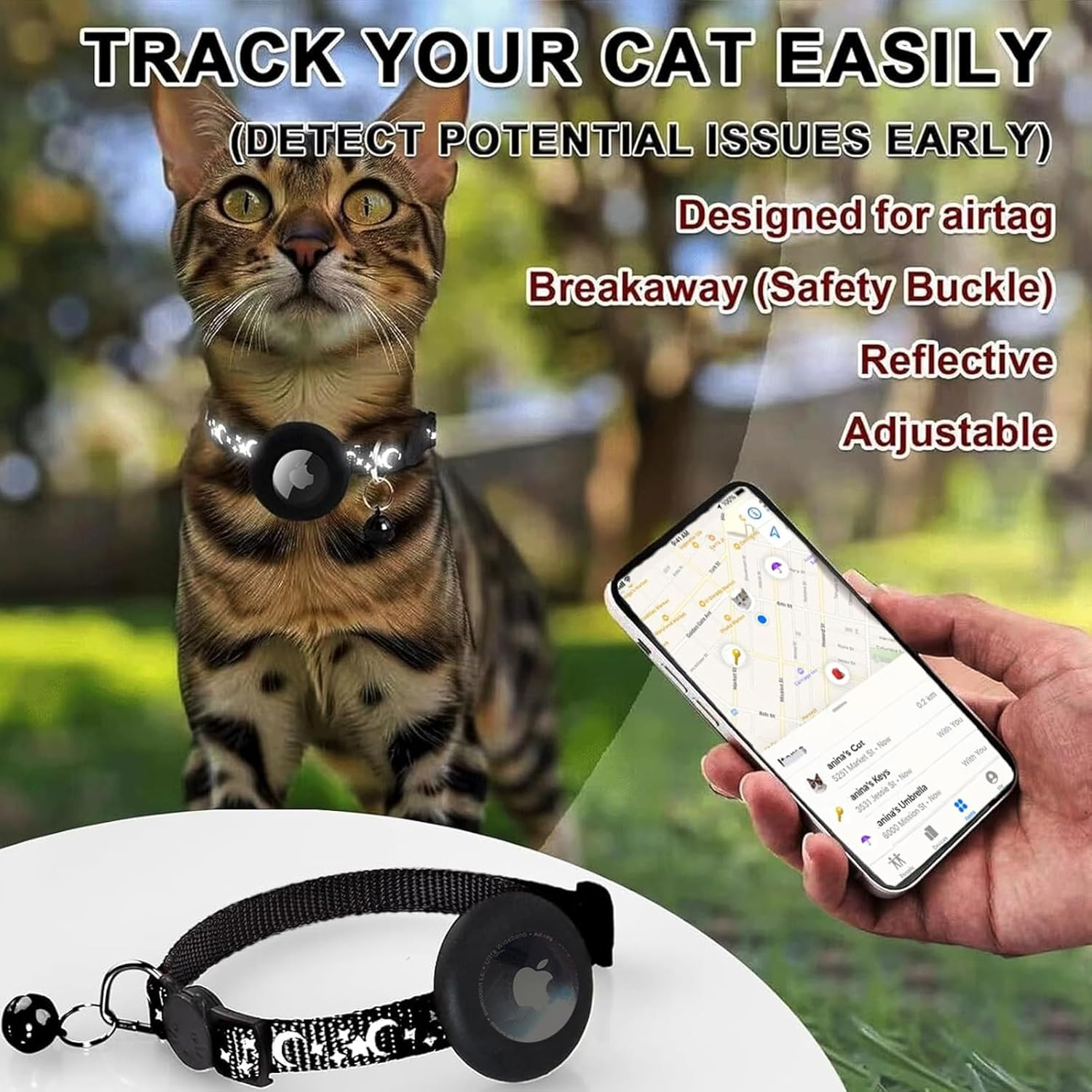 Airtag Cat Collar with Bell, Cat Collars Quick Release, Reflective Cat Collars with Safety Buckle, Adjustable 8-12" to Fit All Domestic Cats, Pet Supplies, Accessories, Gifts (8 Pack) image number 3