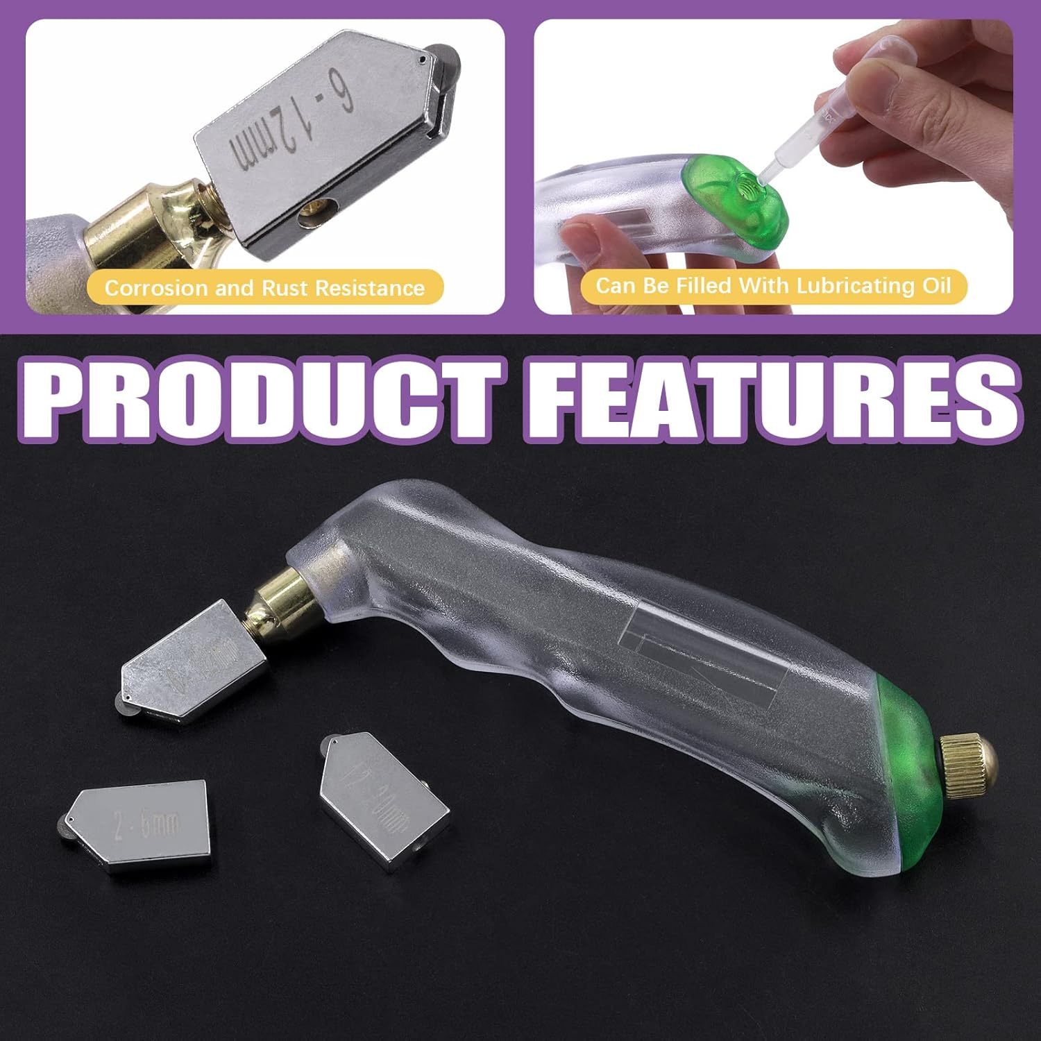 Swpeet 11Pcs 2Mm-20Mm Glass Cutter Pistol Grip and Ergonomic Grip Tungsten Carbide Glass Cutting Tools with Oil Dropper and Pen Glass Cutter Assortment Kit, Professional Stained Glass Cutting Tool image number 2