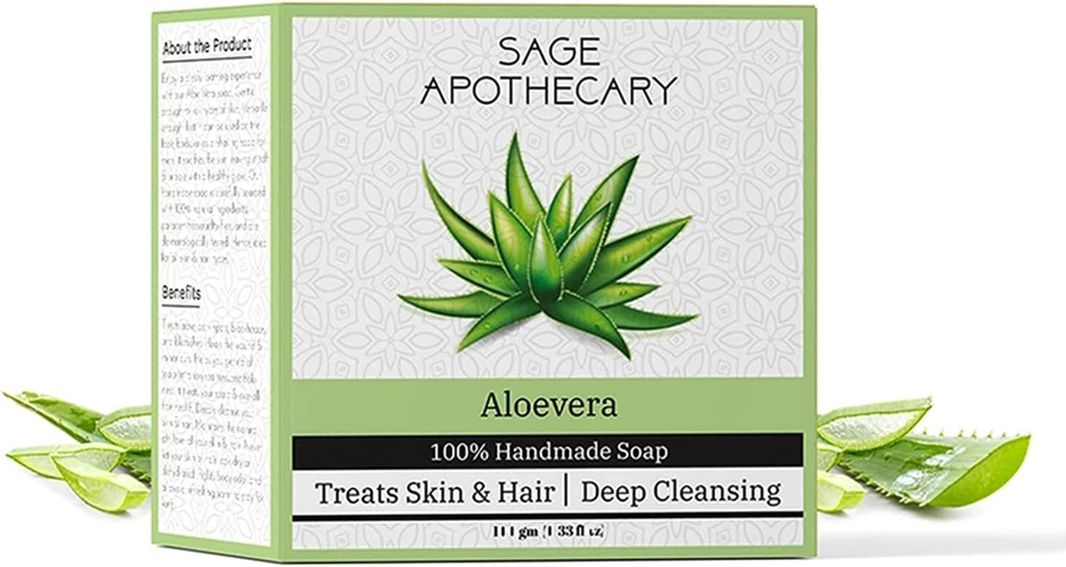 Sage Apothecary Premium Handmade Aloe Vera Bathiing Soap for Skin Whitening of Face & Body and Healthy Hair- 100 GM (PACK of 1) image number 2