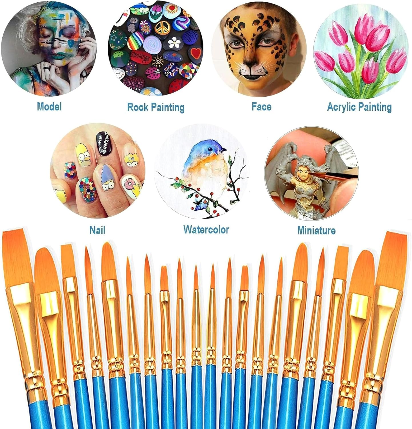Acrylic Paint Brushes Set，20 Pcs Small Paint Brushes ，Detail Paint Brushs Set for Oil Watercolor Canvas Face Body Boards Rock（Blue） image number 1