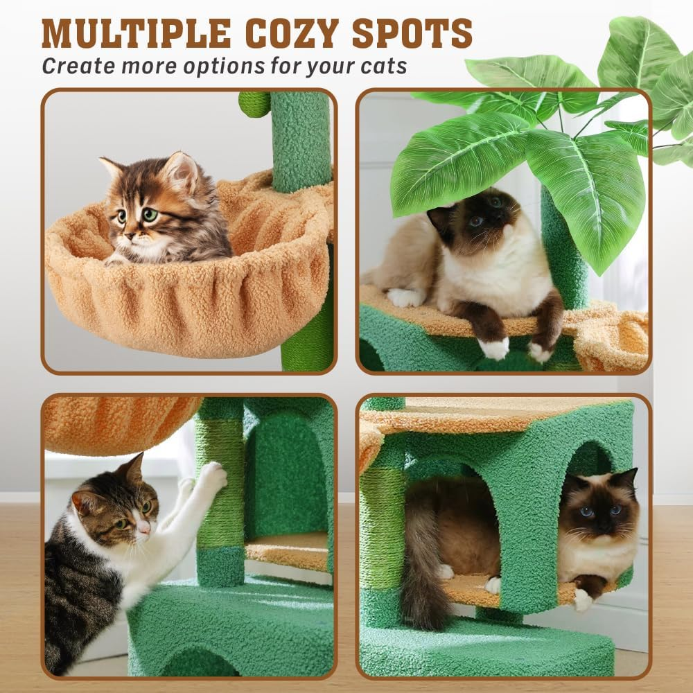 Vaka Pet 110Cm Cat Tree Tower, Multi-Level Cat Scratching Post with Hammock, Condo & Play Ball, Green Cat Furniture for Indoor Cats Activity and Rest image number 4