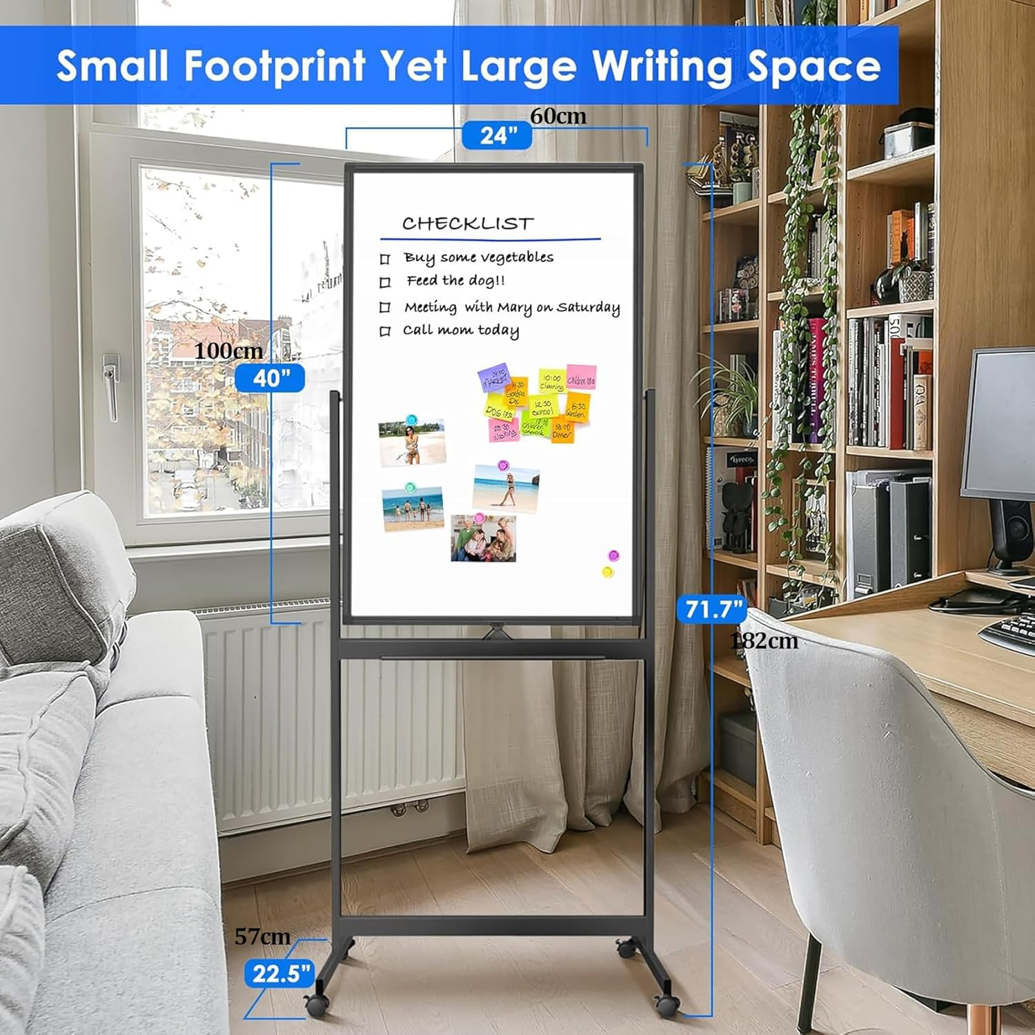 60X100Cm Magnetic Mobile White Board, Double Sided Dry Erase Board Rolling Whiteboard, Standing Whiteboard on Wheels for Home Office Classroom & Home, Black image number 5