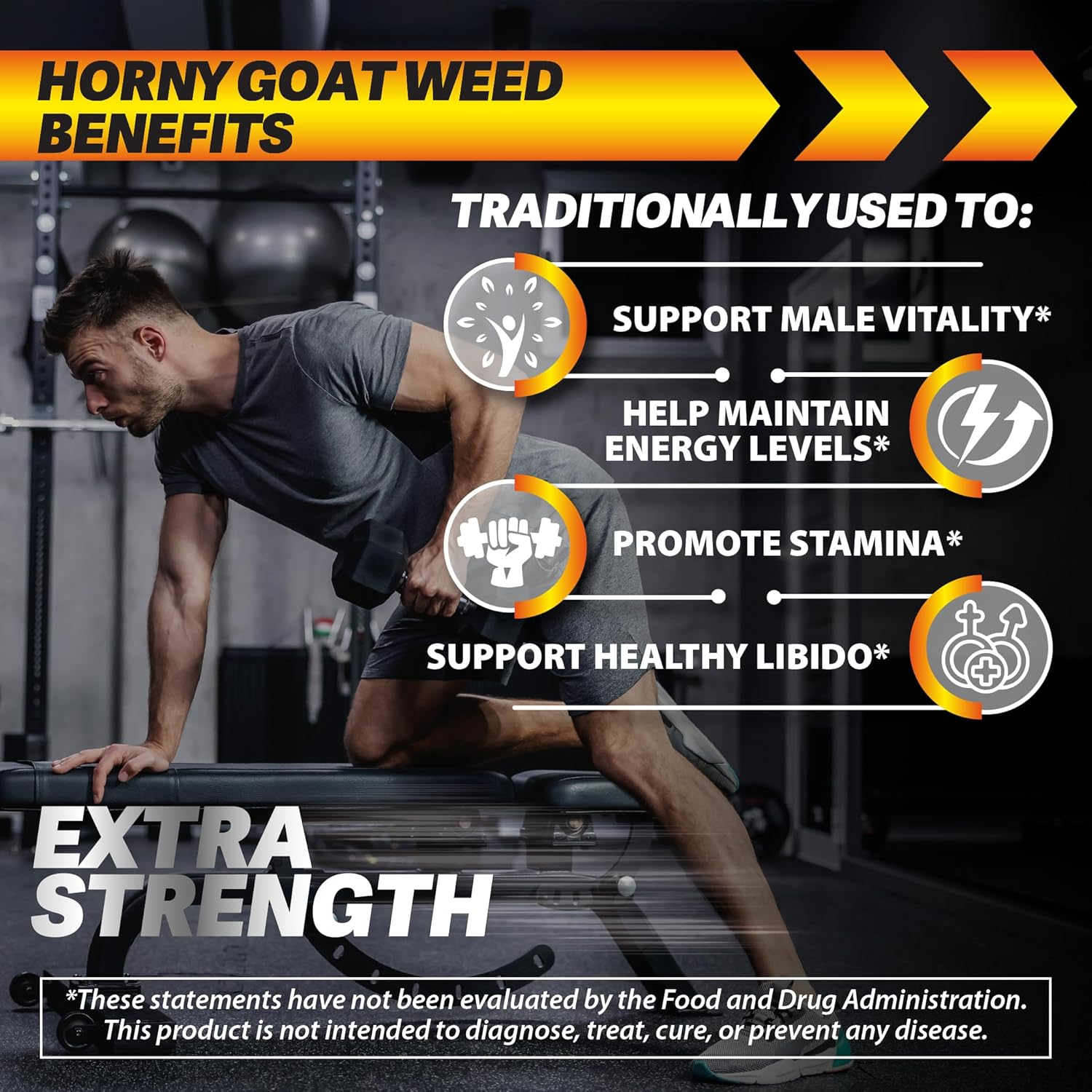 Horny Goat Weed for Men - Extra Strength with Black Maca Root, Tongkat Ali - 60 Capsules