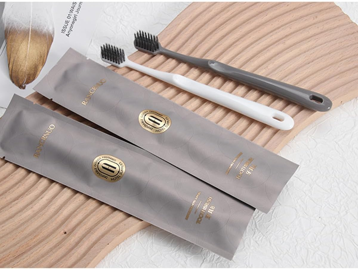 AIMALL Disposable Toothbrush with Toothpaste, Star Hotel - Grade Toiletries Set, for Hospitality/Homestay, Includes Shampoo/Shower Gel/Soap, Compact & Elegant, 4 Choices image number 2