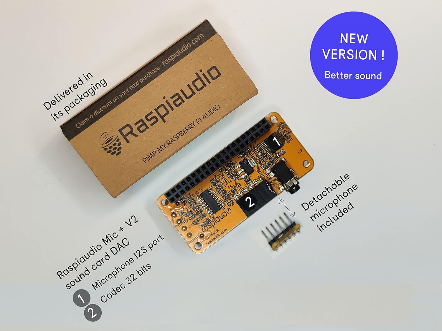 RASPIAUDIO Audio DAC Hat Sound Card for Raspberry PI5 All Models Pi4/ Pi Zero / Pi3 / Pi3B / Pi3B+ / Better Quality than USB (Mic+_V3) image number 3