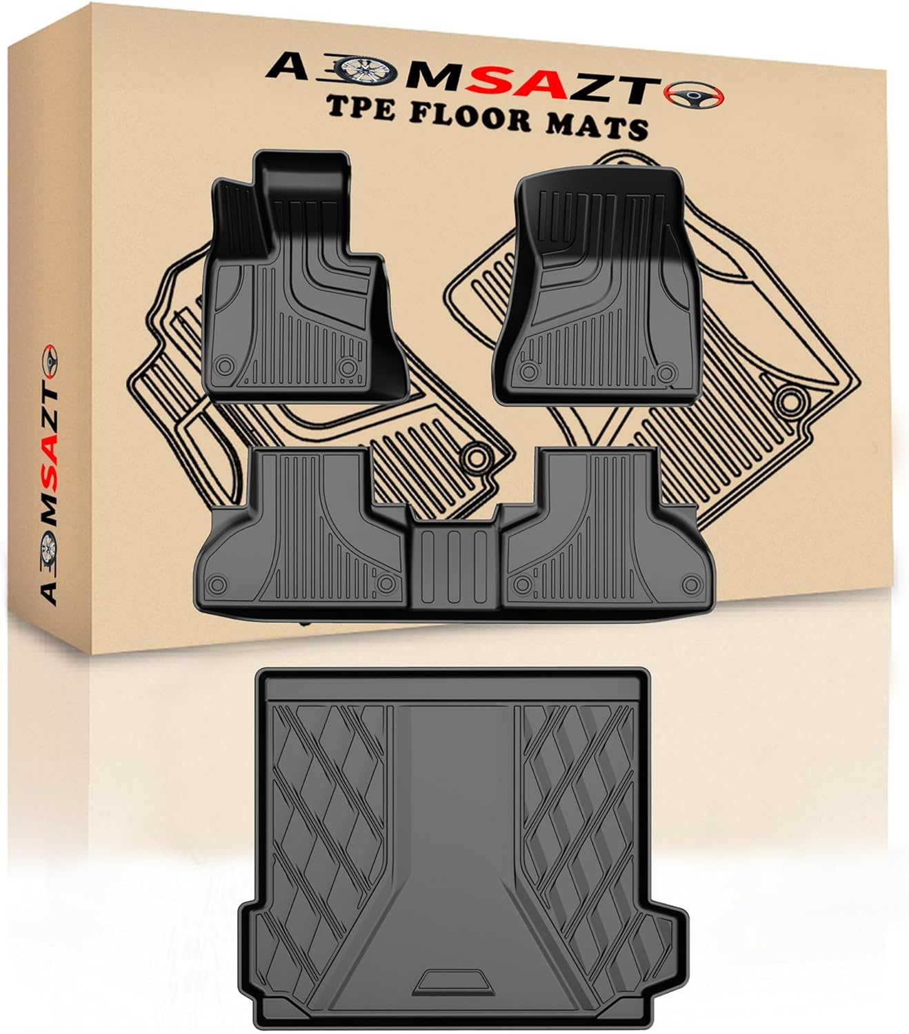 AOMSAZTO All Weather Floor Mats & Cargo Liner Trunk Set Fit for BMW X5 2014 2015 2016 2017 2018 | All Season Guard Envista Accessories Anti-Slip Floor Mats Cargo Liner image number 2