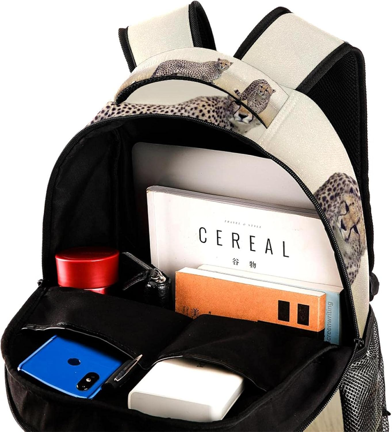 Cheetah Couple in the Grass Backpack Students Shoulder Bags Travel Bag College School Tote Backpacks image number 4