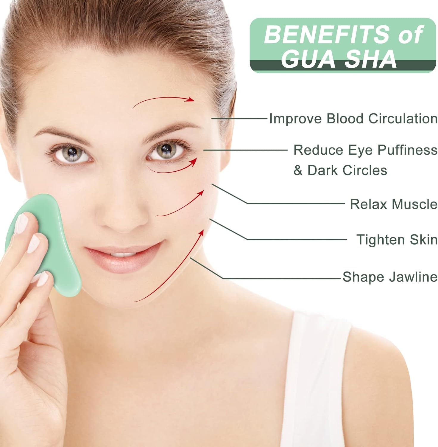 Guasha,Gua Sha Facial Tool,Secret Therapy of Beauty from the Ancient Oriental,Face Slimmer Massage,Decrease Puffiness and Tighten Skin,Improve Face Shape.(Green) - Pink image number 2