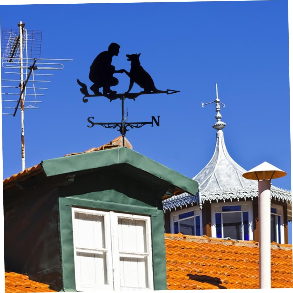 Weathervane Man Dog Weather Vane Decorative Garden Yard Wind Direction Indicator Garden Weather Vane image number 5