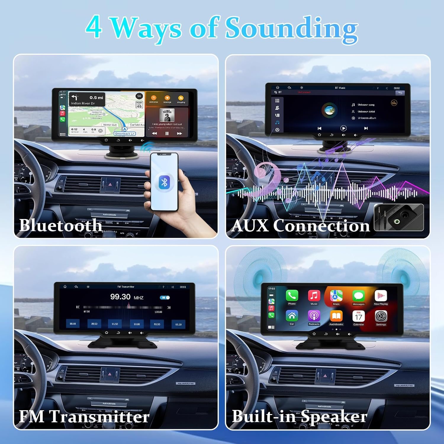 Oolong Wireless Apple Carplay & Android Auto,10.26" Portable Carplay IPS Touch Screen with 1080P Rear View Camera, Airplay/Mirror Link, Voice Control,Gps,Fm/Aux/Bluetooth,Suitable for All Vehicles image number 2
