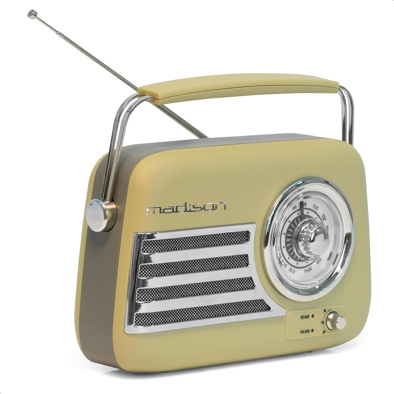 Madison - FREESOUND-VR40P - 30W Vintage Long Life Battery Radio with Bluetooth, USB and FM - Pink