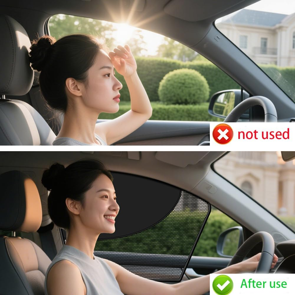 Driver Side Window Shade with Blackout Layer Foldable Desgin Adjustable Half-Blackout & Mesh-Through Car Window Cover for Driver Side Privacy and Visible for Most Cars for Camp,Travel, Nap(Black) image number 1