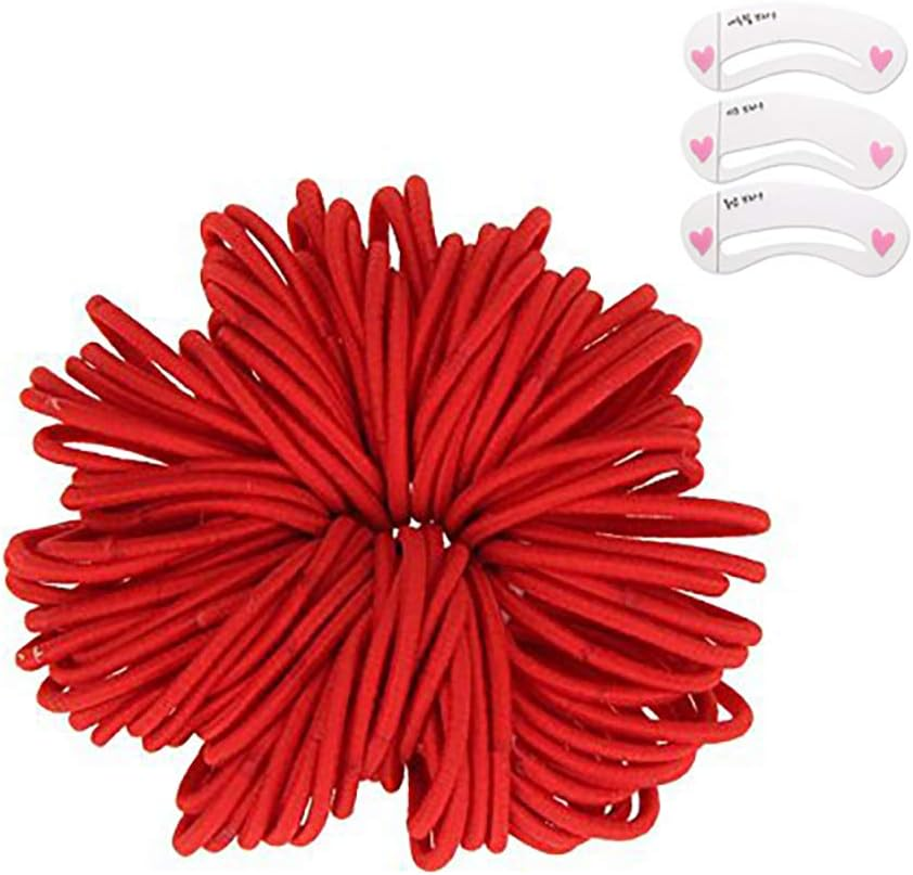 Coobbar 100Pcs Women Elastic Hair Ties Band Ropes Ring Ponytail Holder (Red) - Black,Dark Blue image number 4