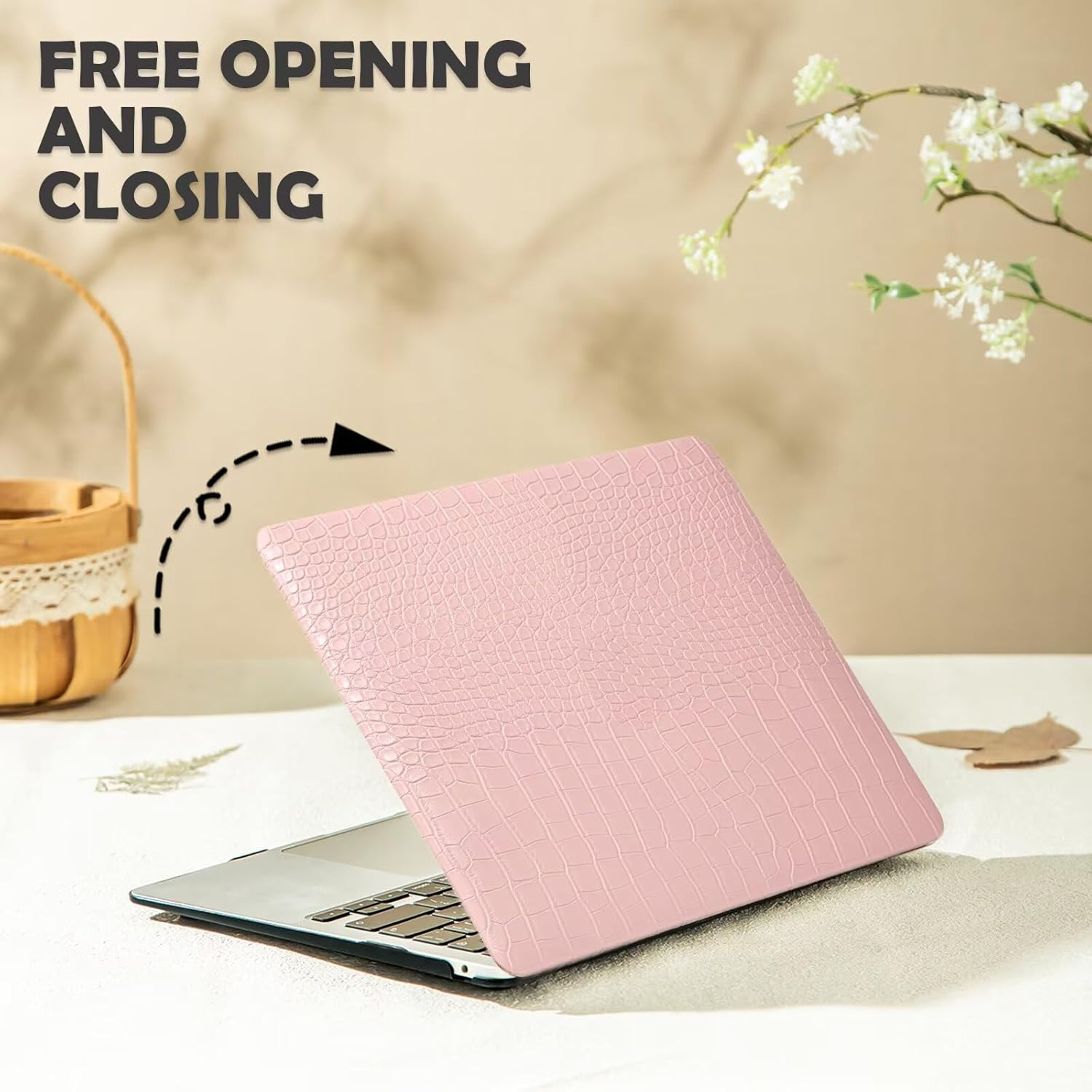 Monsdirect Case Compatible with Macbook Pro 13 Inch 2025-2016 Release M2 M1 A2338 A2251 A2289 A2159 A1989 A1708 A1706, Crocodile Print Alligator Skin PU Leather Hard Shell Case & Keyboard Cover, Pink image number 3