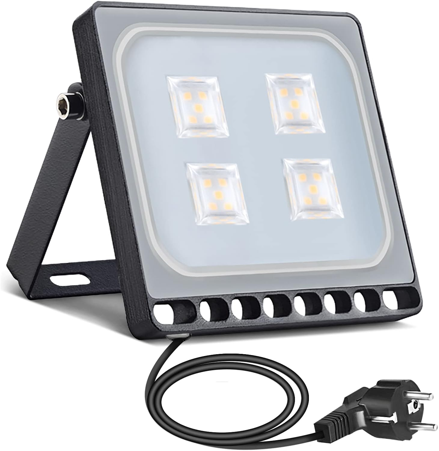 10 W LED Flood Light Spotlight with Plug Waterproof IP65 3000 K Warm White Ideal Wall Light Outdoor Lighting for Garden, Garage, Hotel
