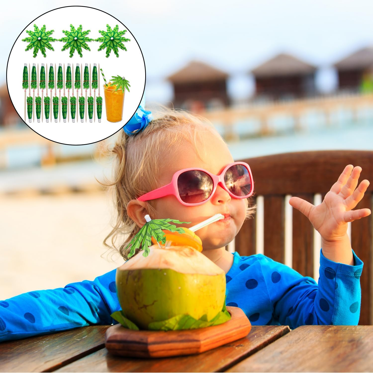 BEZANU Cocktail Picks, 50 Pcs Coconut Tree Umbrellas Drinks Sticks Hawaiian Drink Decorative for Cocktail, Cake, Icecream, Drink, Bar