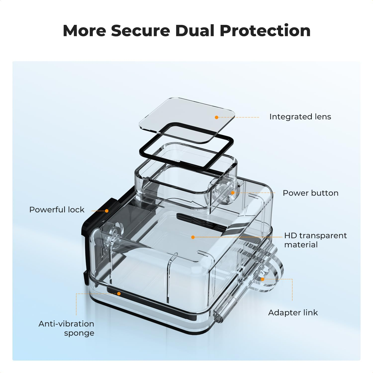K&F Concept 60M/196FT Waterproof Case for Gopro Hero 13 Black, Protective Underwater Diving Housing for Go Pro 12/11/10/9 Black Accessories,Waterproof Action Camera Shell image number 4