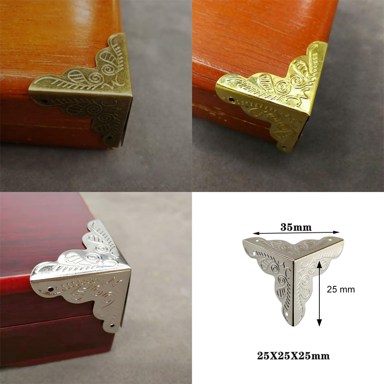 50Pcs Triangle Rattan Carved Wood Case Edge Guard, Vintage Stair Dustcorners Metaldecorativecorner Protector,Stair Dustcorners Antiquecorner Decorative Corner Stair Cornerdust Guards with Screw,Brown