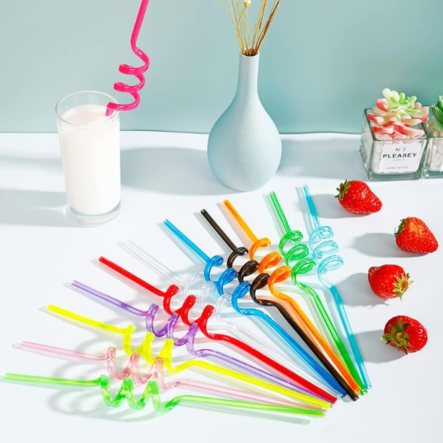 Add 10 Pieces Curly Straws Silly Plastic Reusable Straws for Kids' Parties, Home Bar, Weddings, Birthdays, Family Reunions image number 4